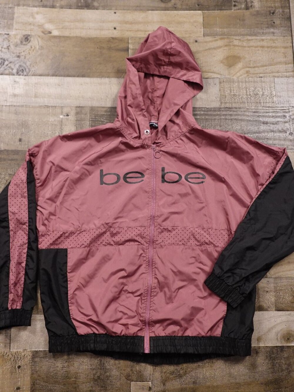 Bebe Sport Windbreaker Jacket Women's 2X Pink Black Hooded Athleisure